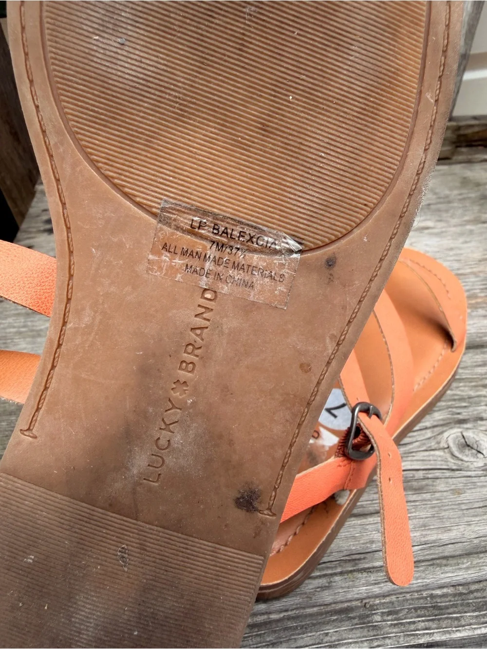 Lucky Brand Coral/Tan Strappy Sandals size 7